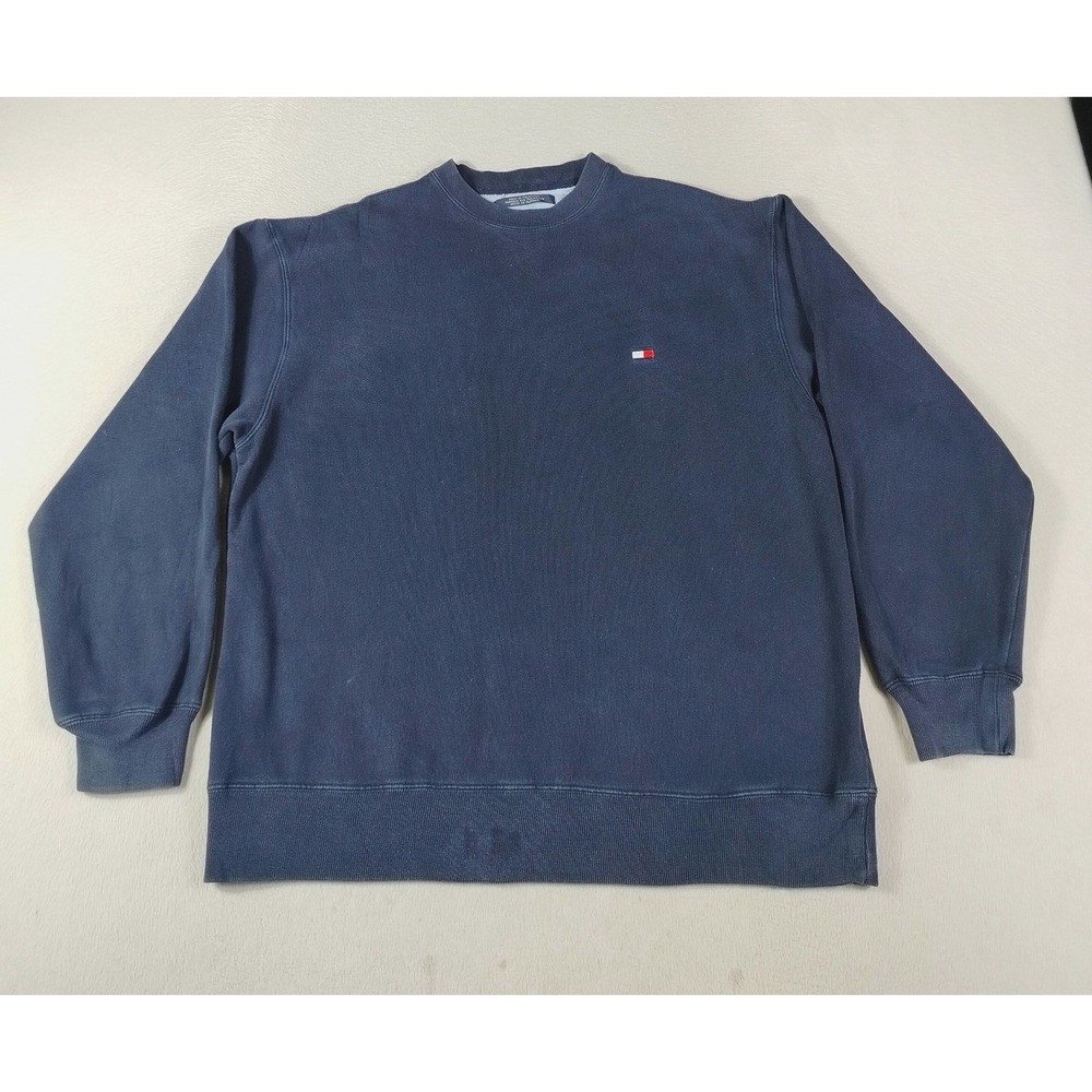 Vintage Tommy Hilfiger Sweatshirt Mens Small Fits as XL Blue Y2K Crewneck Fleece